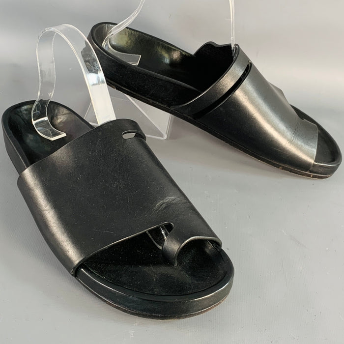 RICK OWENS Size 10 Black Leather Toe Ring Slide Sandals