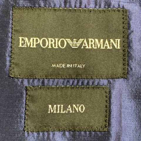 EMPORIO ARMANI Taille 34 Régulier Veste de Sport en Shantung Mélange Soie Bleu Métallisé