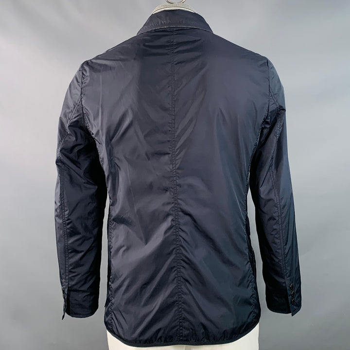 MONCLER Size L Millet Navy Grey Polyamide Layered Notch Lapel Jacket