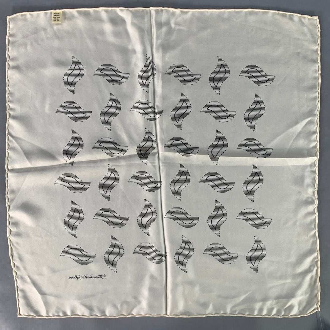 TURNBULL & ASSER Cream Black Abstract Paisley Silk Pocket Square