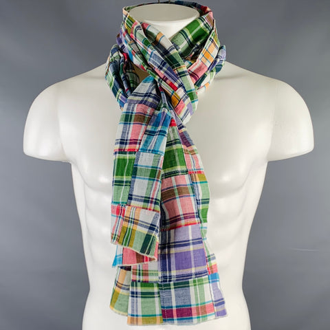 BREUER Multi Color Patchwork Plaid Cotton Scarf