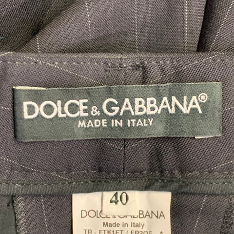 DOLCE & GABBANA Size 4 Navy Grey Virgin Wool Blend Pinstripe Dress Pants