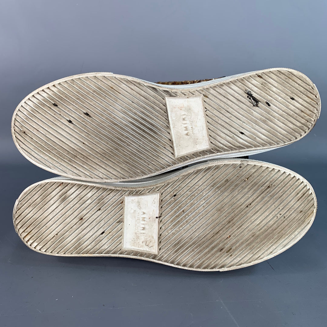 AMIRI Size 11 White Brown Animal Print Faux Fur Leather High Top Sneakers