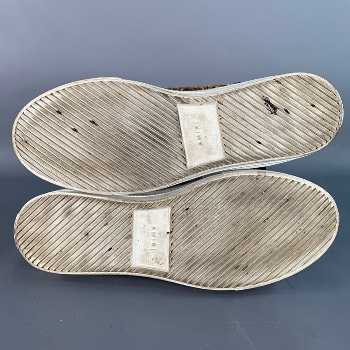 AMIRI Size 11 White Brown Animal Print Faux Fur Leather High Top Sneakers