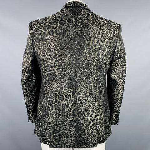 CAVALLI CLASS Size 42 Black Metallic Jacquard Polyester Blend Sport Coat