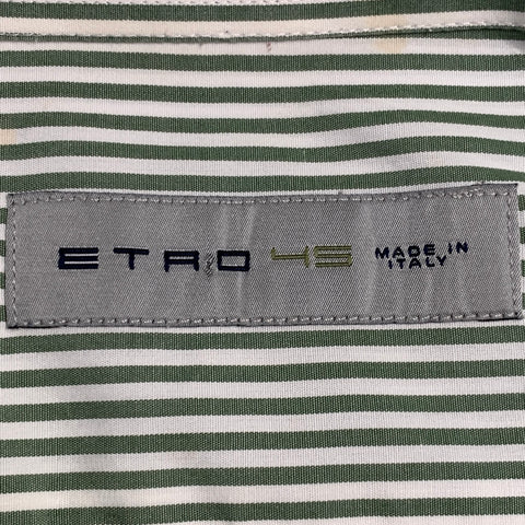 ETRO Size 45 Green White Stripe Cotton Curved Cutaway Long Sleeve Shirt