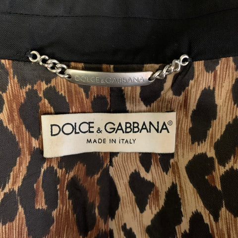 DOLCE & GABBANA Size 6 Black Wool Blend Leopard Blazer Jacket (Indoor) / Blazer