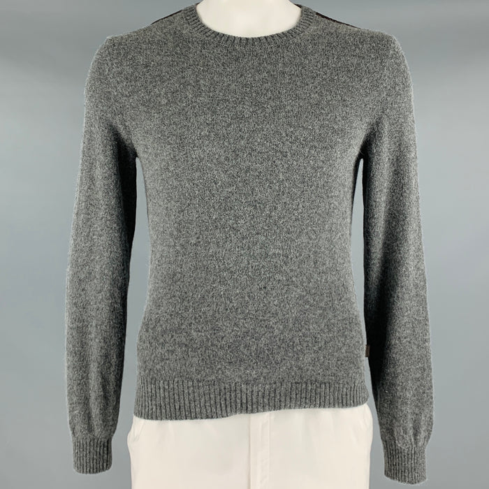 GUCCI Size L Grey Brown Knit Alpaca Blend Crew Neck Sweater
