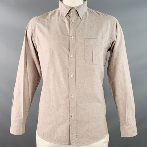 WINGS + HORNS Size L Grey Cotton One Pocket Button Down Collar Long Sleeve Shirt