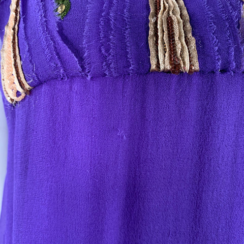 MATTHEW WILLIAMSON Size 10 Purple Gold Silk Embroidered Sleeveless Dress