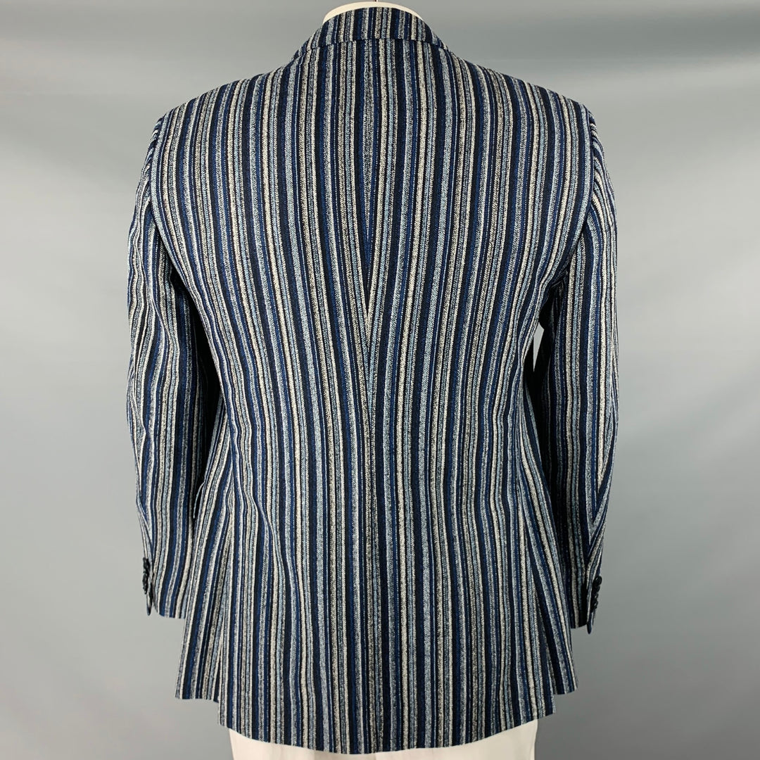 ETRO Talla 42 Abrigo deportivo con solapa de muesca en mezcla de lana a rayas, color azul marino, negro y blanco