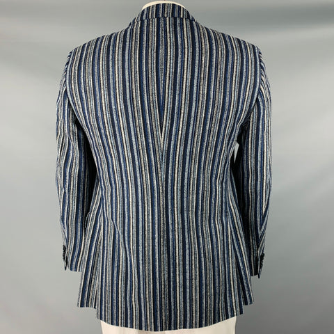 ETRO Size 42 Navy Black White Stripe Wool Blend Notch Lapel Sport Coat