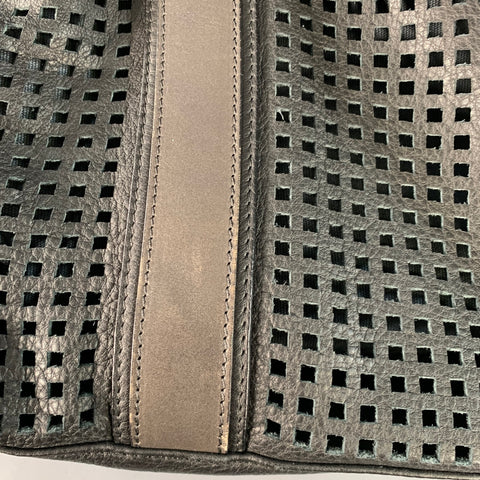 DOLCE & GABBANA Black Brown Perforated Leather Overnight Backpack Bag