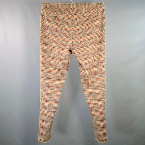 ETRO Size 40 Tan Grey Red Plaid Wool Blend Tapered Zip Fly Dress Pants