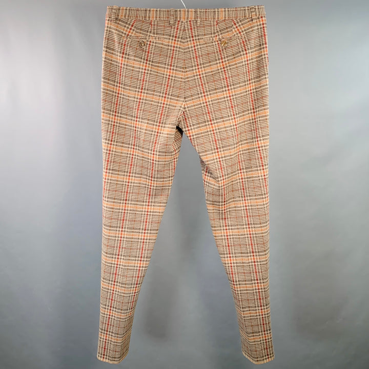 ETRO Size 40 Tan Grey Red Plaid Wool Blend Tapered Zip Fly Dress Pants