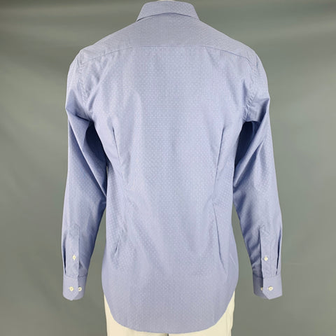 ETON Talla 44 Camisa de manga larga con cuello extendido y corte entallado de algodón con cabeza de clavo azul y blanco