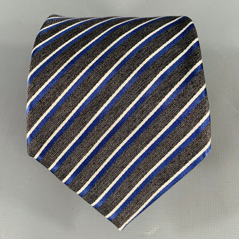 ERMENEGILDO ZEGNA Grey Navy Diagonal Stripe Silk Tie
