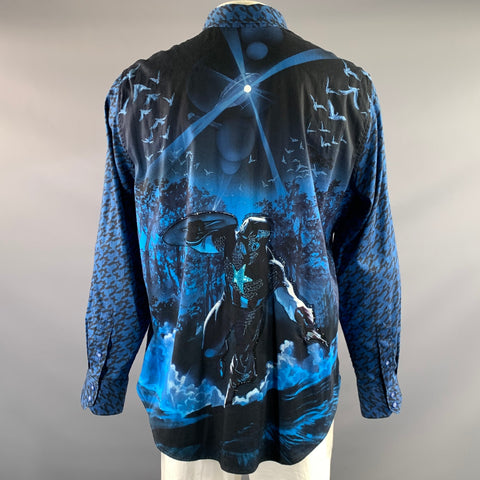 ROBERT GRAHAM Size XXL Blue Black Graphic Cotton Blend Long Sleeve Shirt