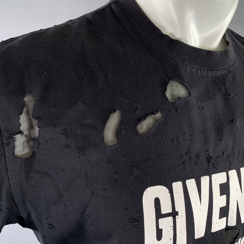 GIVENCHY Size XXS Black Logo Cotton Distressed T-shirt
