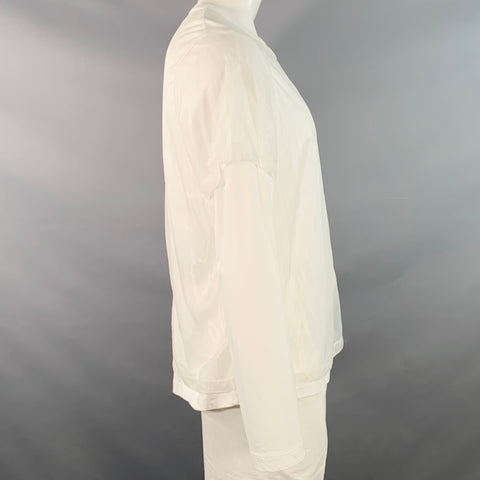 HELMUT LANG Size XL White Cotton Blend Chiffon Double Layer Crew Neck Pullover