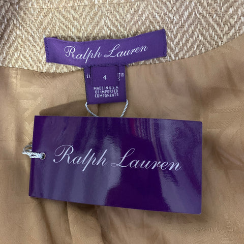 RALPH LAUREN Size 4 Tan Linen Blend Herringbone Jacket Indoor Blazer