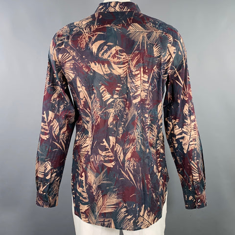 Chemise manches longues PS by PAUL SMITH Taille XL Gris Beige Feuilles bordeaux