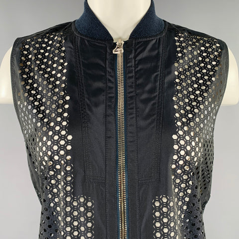 ALEXANDER WANG Size 0 Navy Polyester Perforated Zip Up Vest