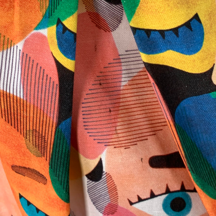 LABORATORIO Size 8 Multi Color Cotton Abstract Figures Pleated Maxi Skirt