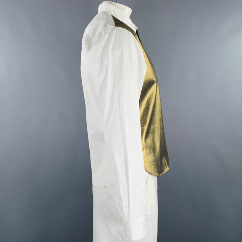 COMME des GARCONS SHIRT Size L White Gold Mixed Fabrics Cotton Long Sleeve Shirt
