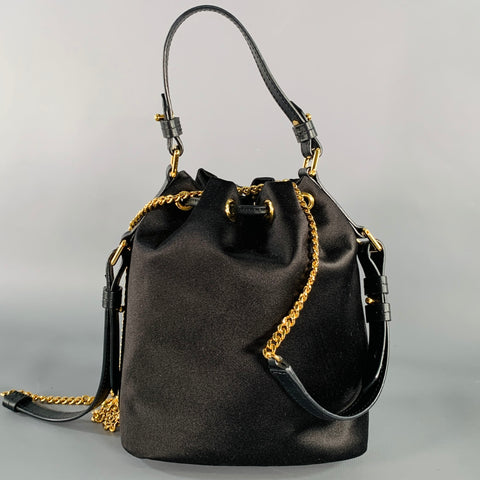 TOM FORD Black Gold Satin Drawstring Bucket Handbag