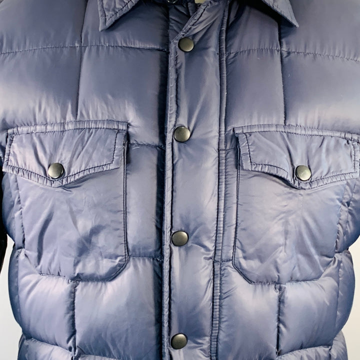 ASPESI Size M Navy Quilted Nylon Zip Snaps Jacket