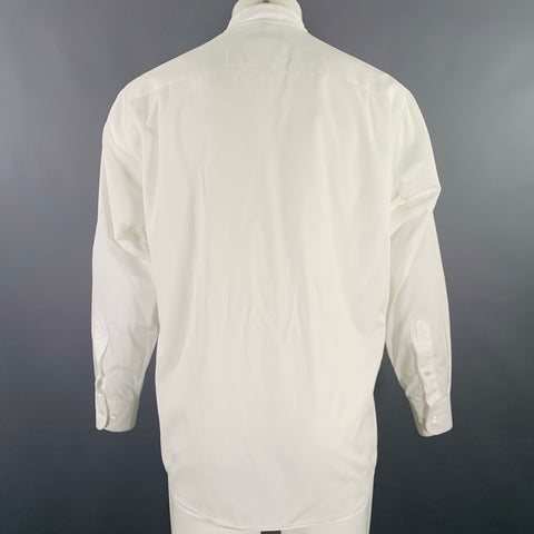 DONNA KARAN Size M White Cotton Collarless Long Sleeve Shirt