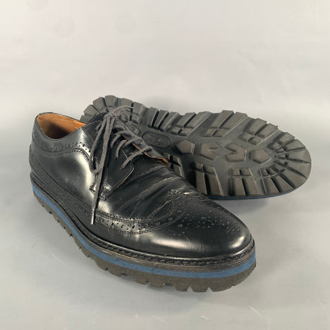 BARNEY'S NEW YORK Size 10 Black Brogues Leather Wingtip Lace Up Shoes
