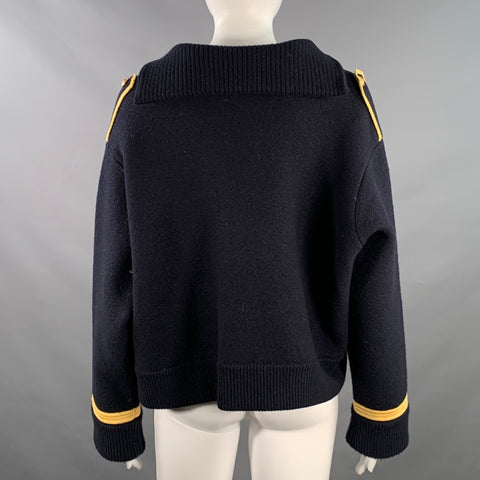 CELINE Size S Navy Gold Wool Contrast Trim Military Sweater
