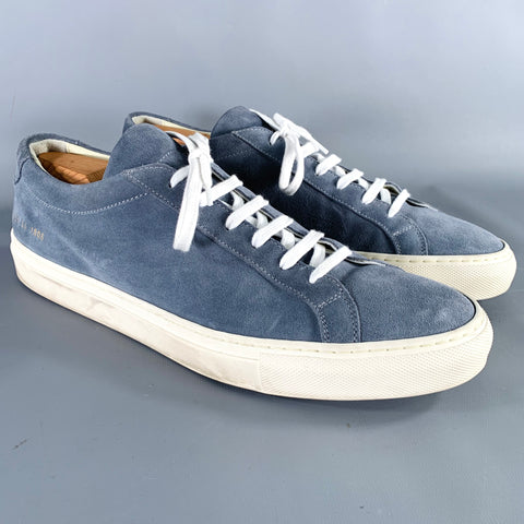COMMON PROJECTS Size 11 Steel Blue Suede Lace-Up Sneakers