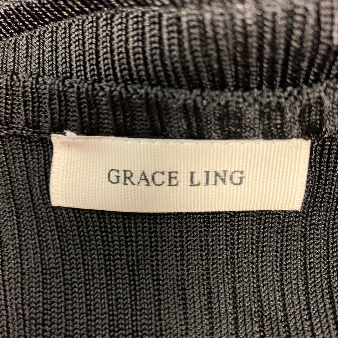 GRACE LING Size S/M Black Silver Viscose Blend See Through Tank Casual Top