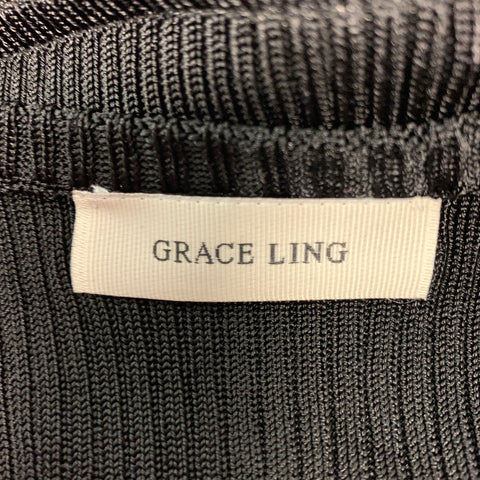 GRACE LING Talla S/M Camiseta informal sin mangas con mezcla de viscosa negra y plateada
