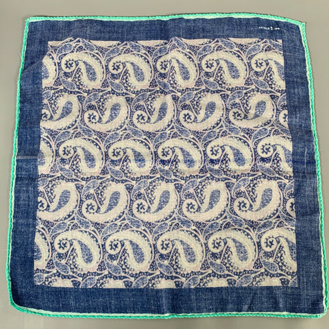 KITON Navy Purple Paisley Pocket Square