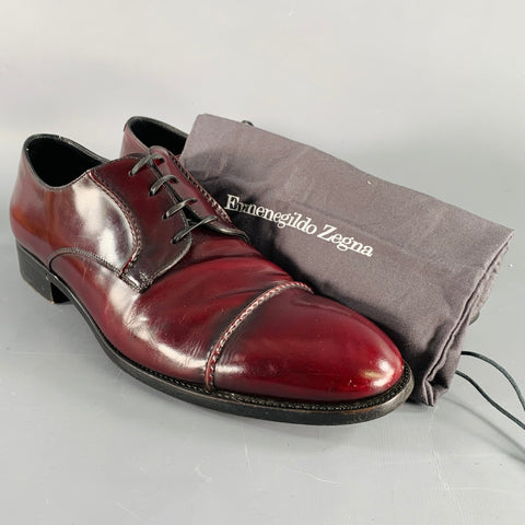 ERMENEGILDO ZEGNA Size 11 Burgundy Leather Cap Toe Lace-Up Shoes
