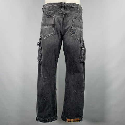 AMIRI Size 34 Black Multi Color Distressed Cotton Straight Cargo Jeans