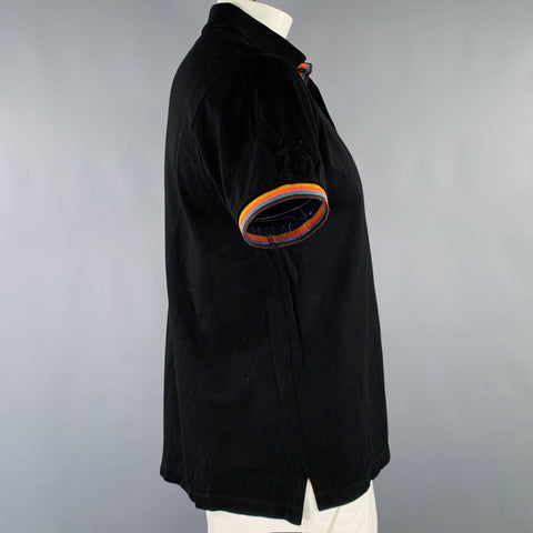 PAUL SMITH Size L Black Multi Color Cotton Contrast Trim Polo