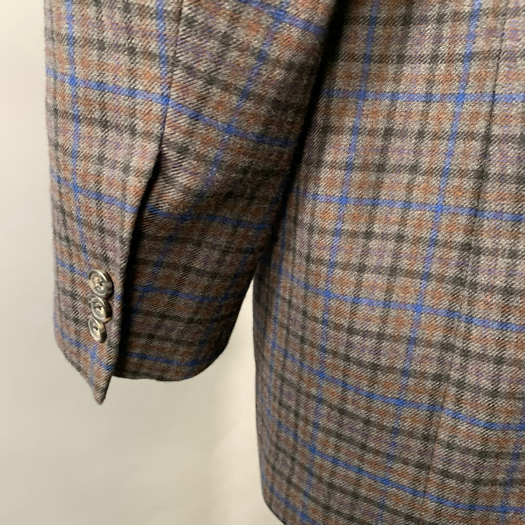 O'CONNELL'S Size 42 Grey Blue Orange Checkered Sport Coat