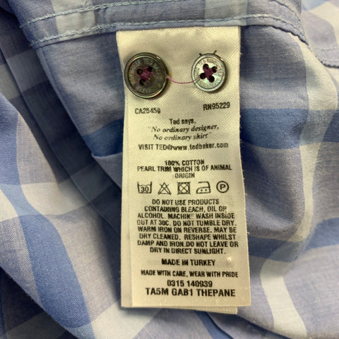 TED BAKER Size S Blue Light Blue Plaid Cotton One Pocket Long Sleeve Shirt