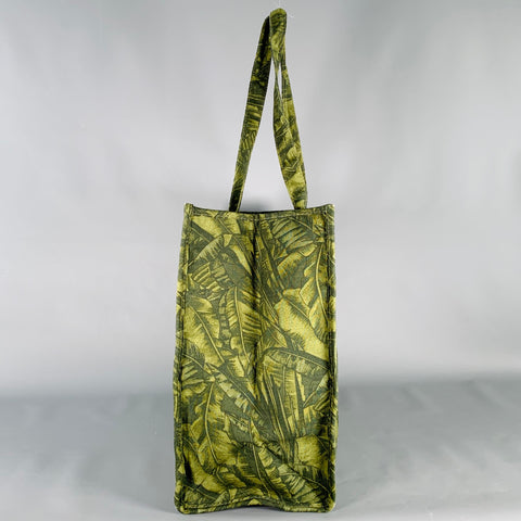 A.P.C. Green Black Tropical Leaves Cotton Canvas Tote Bag