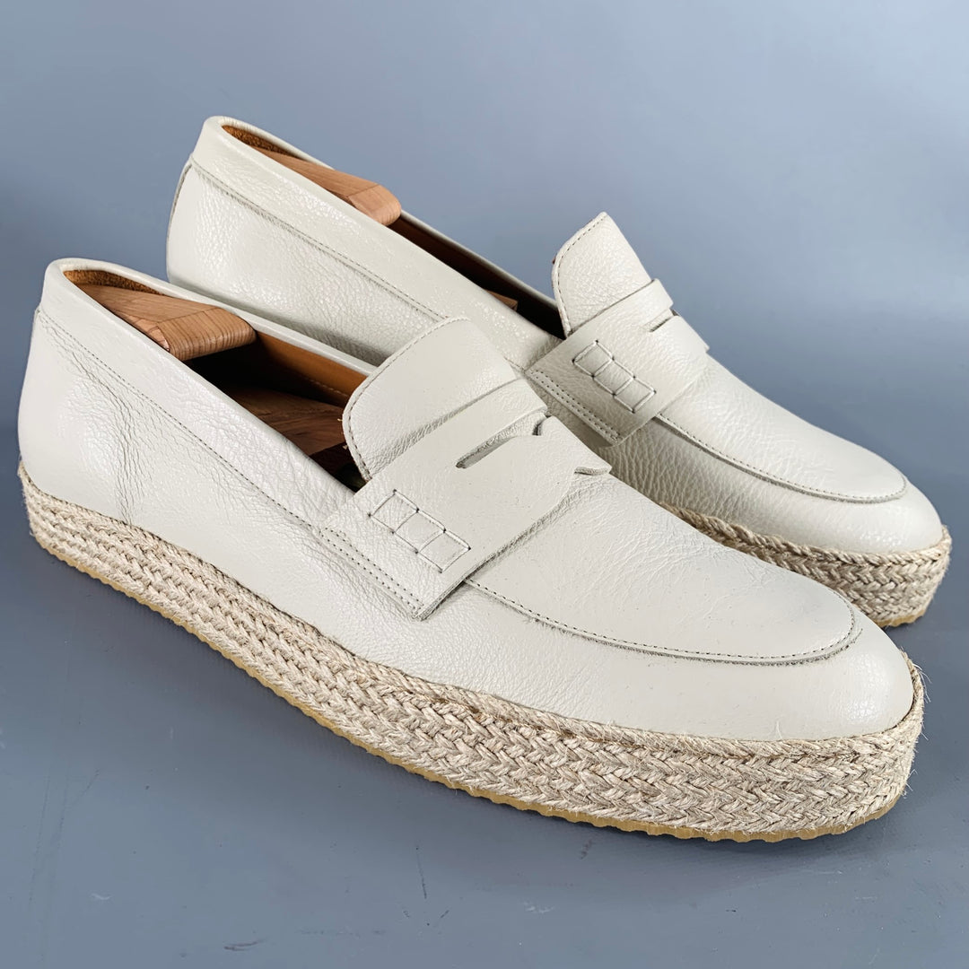 AQUATALIA Size 11 Cream Beige Leather Espadrille Penny Loafers