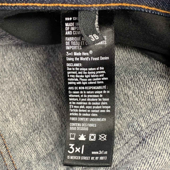 3 X 1 Size 36 Blue Indigo Cotton Selvedge Twill Contrast Stitch Button Fly Jeans