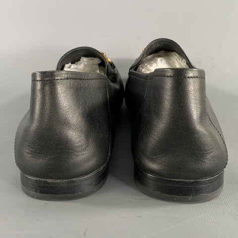 GUCCI Size 12 Black Embroidery Leather Horsebit Loafers