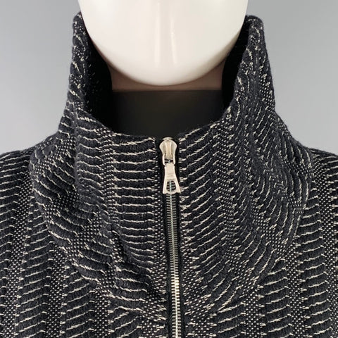 DRIES VAN NOTEN Size S Black White Wool Blend Stripe Zip Up Jacket