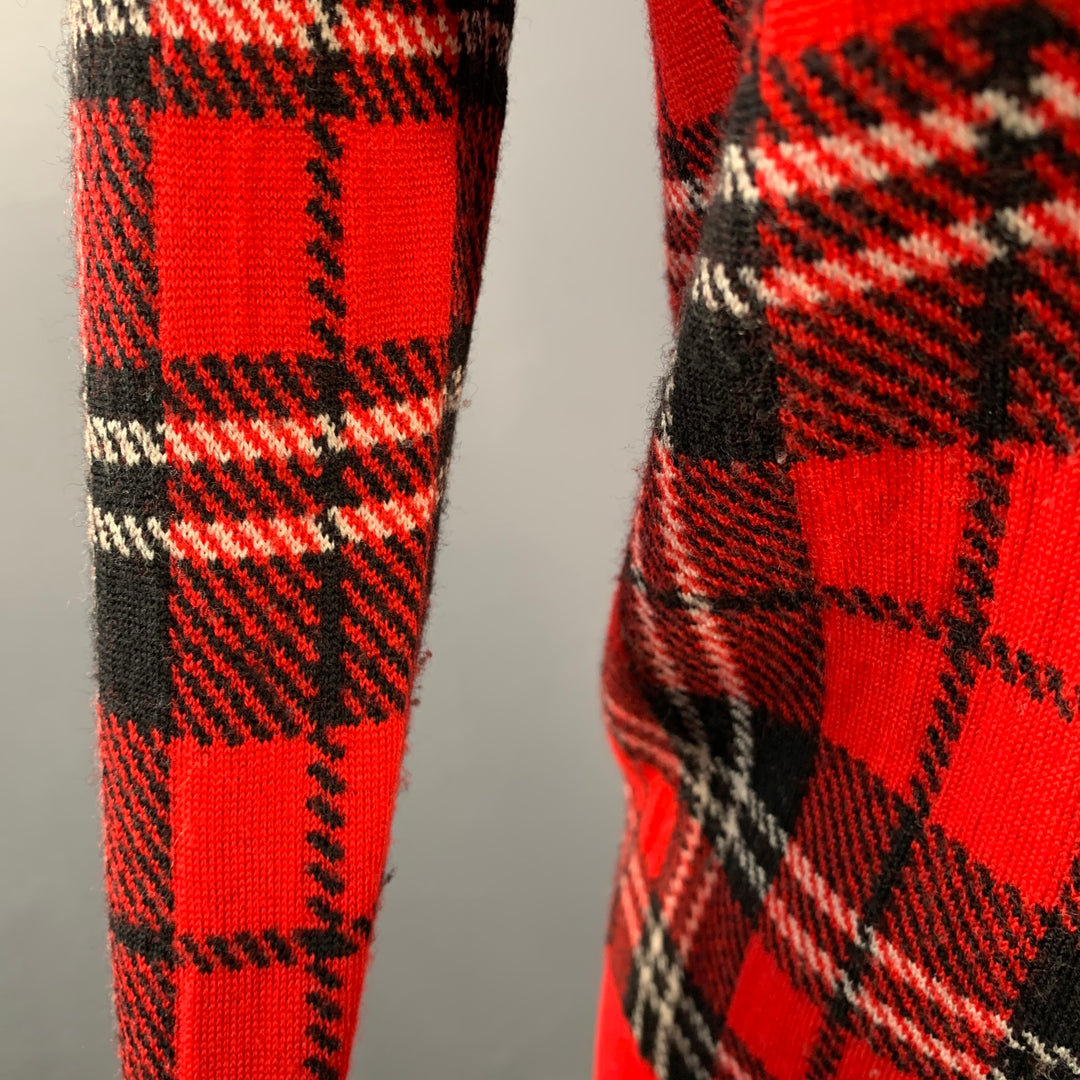 EQUIPMENT Size S Red Black White Wool Blend Plaid Crew Neck Pullover