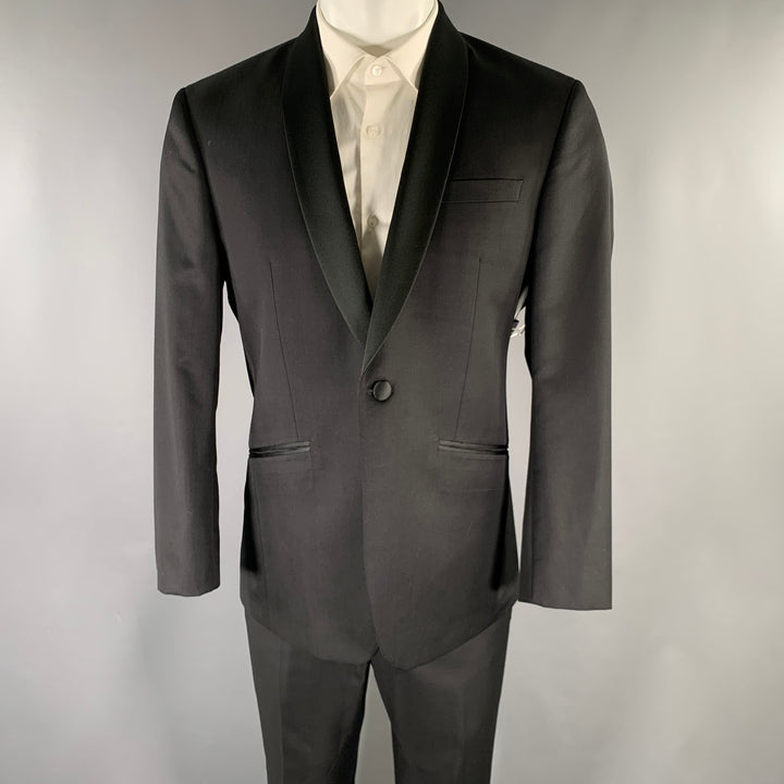TED BAKER Size 40S Black Wool Mohair Tuxedo Suit